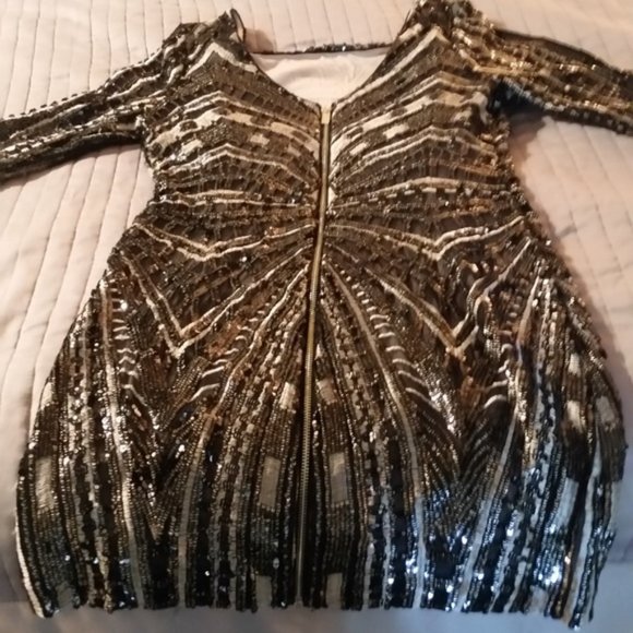 GOLD BEADED MARCIANO DRESS - WORN ONCE - Picture 3 of 4
